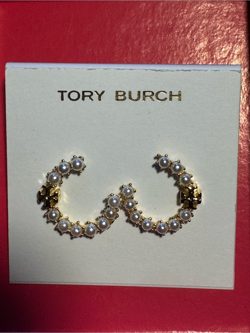 Tory Burch Gold Hoop Earrings with White Pearls